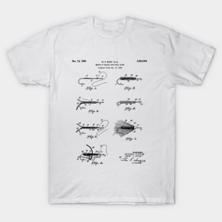 Fly Fishing Patent - Fisherman Art - Black And White T-Shirt